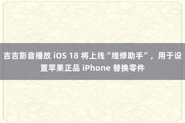 吉吉影音播放 iOS 18 将上线“维修助手”，用于设置苹果正品 iPhone 替换零件