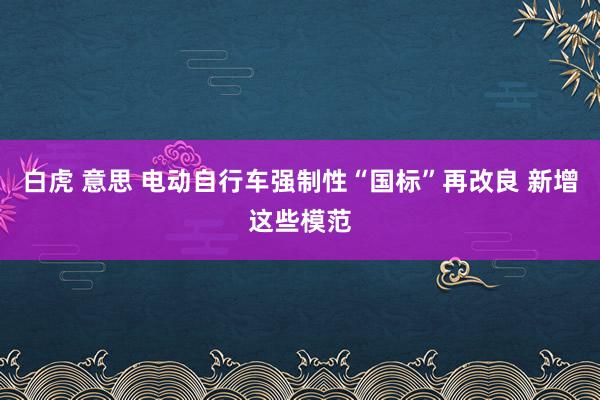 白虎 意思 电动自行车强制性“国标”再改良 新增这些模范