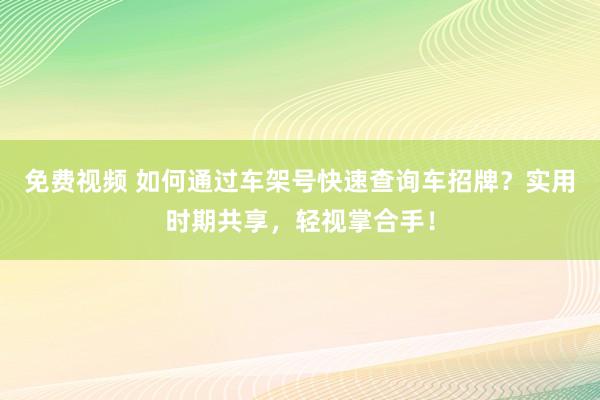 免费视频 如何通过车架号快速查询车招牌？实用时期共享，轻视掌合手！